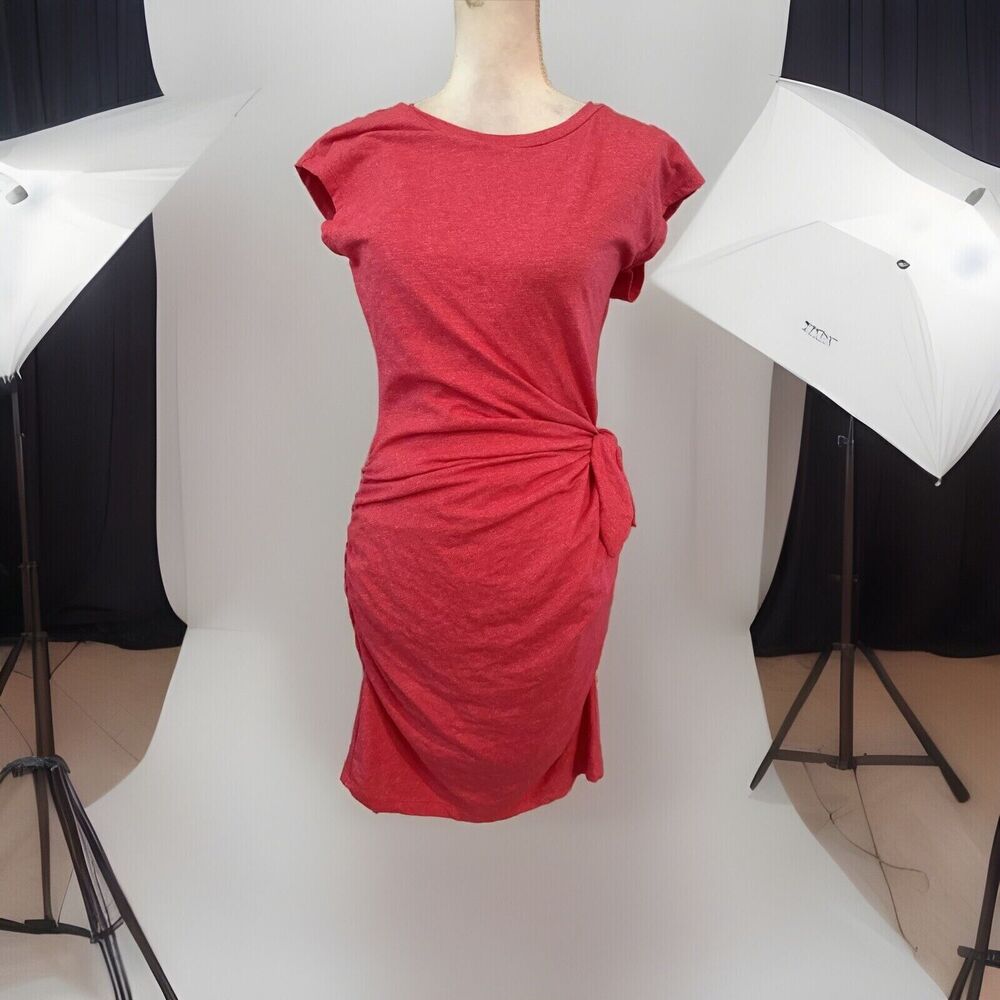 Anthropologie Sundry Pink Knit Dress With Tie And Ruched, Size Small‎